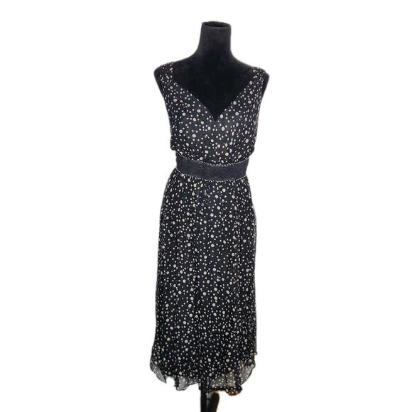 Signature By Robbie Bee Vtg Y2k Silk Beaded Lace Polka Dots Midi Dress Size 14W - Picture 1 of 8